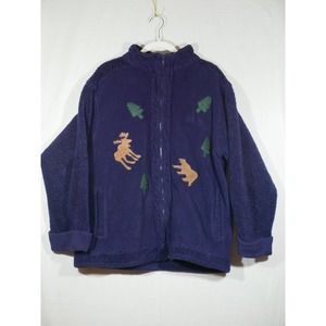 Vtg Northern Reflections Full Zip Fleece Women's Purple Embroidered Moose Large
